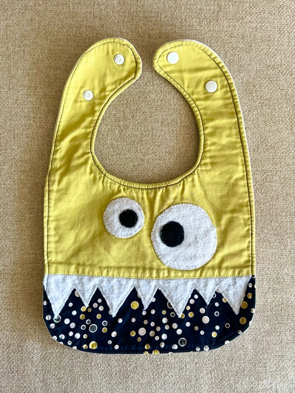 Cute Monster Baby Bib Yellow Character Bib Snap Closure Feeding Bib